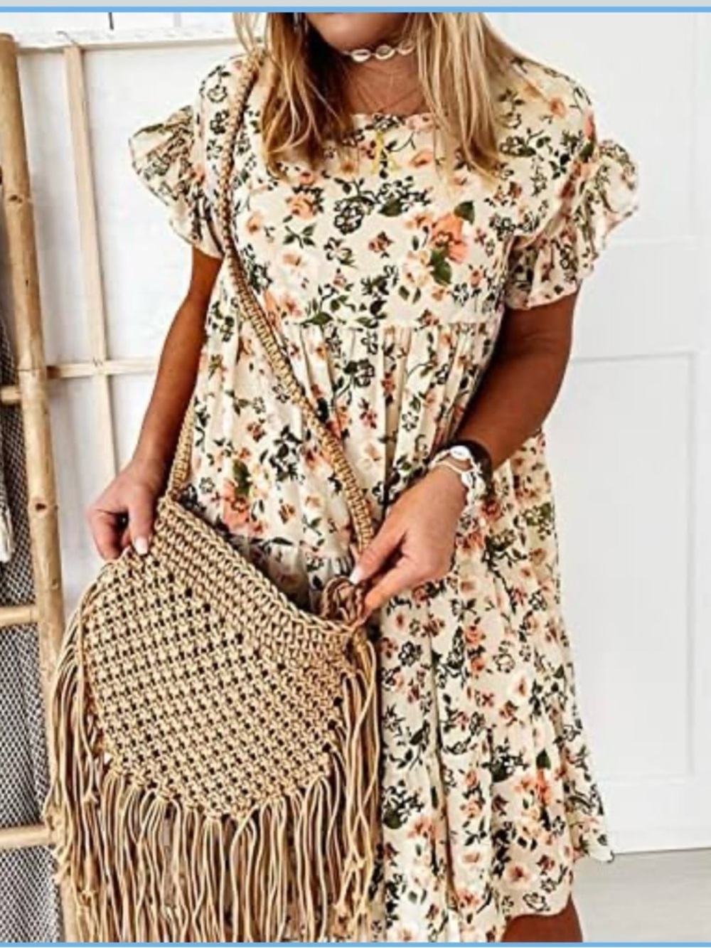Floral Cream Short Sleeve Babydoll Dress
